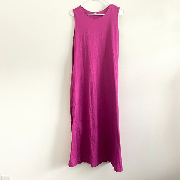 Uniqlo Dress Women L Raspberry Maxi Stretch High Neck Shift Pockets Classic - Picture 1 of 8
